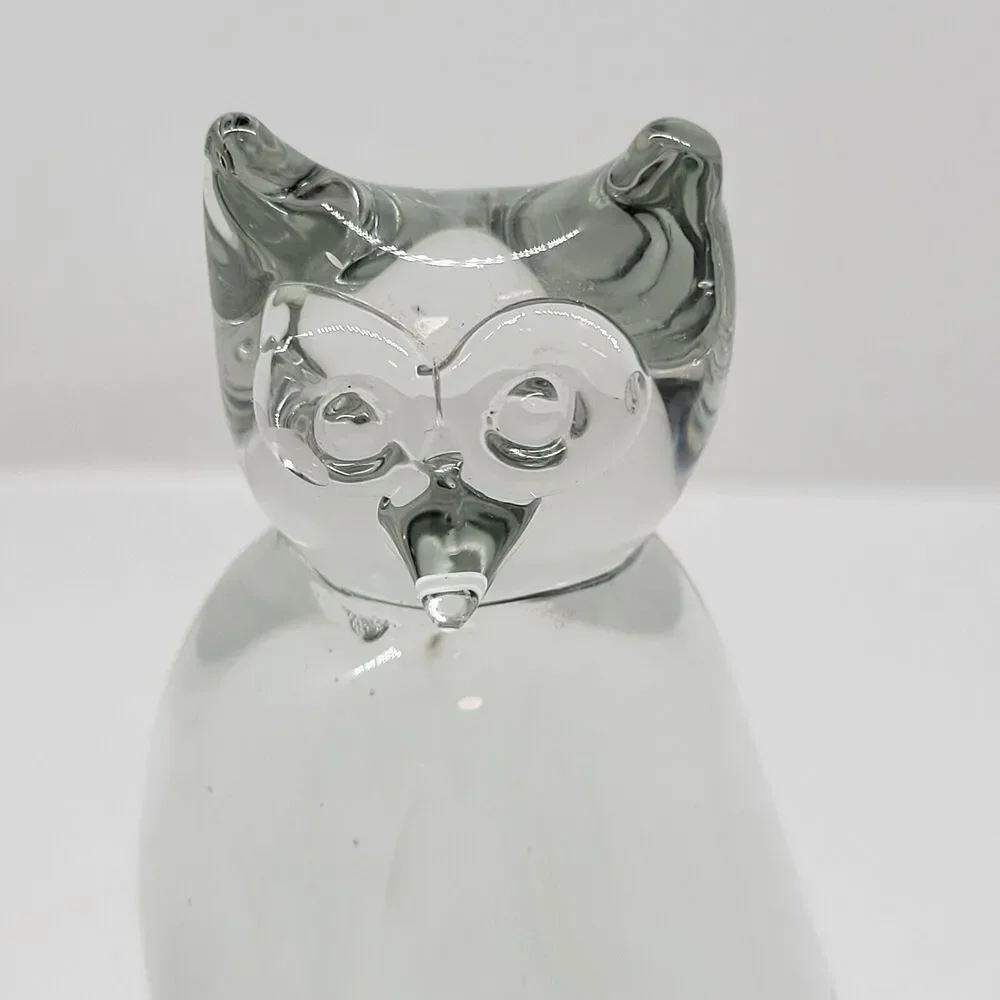Owl Figurine Clear Glass Paperweight
